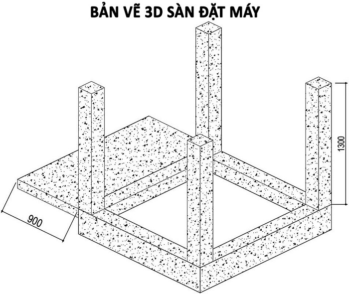 Bản vẽ 3D sàn đặt máy thang máy chưa xây gạch