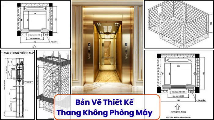 Bản vẽ thiết kế thang máy gia đình 450kg đối trọng sau không phòng máy