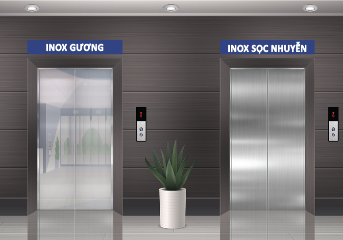 Mẫu cửa tầng khung bảo hản hẹp Inox gương, Inox sọc nhuyễn