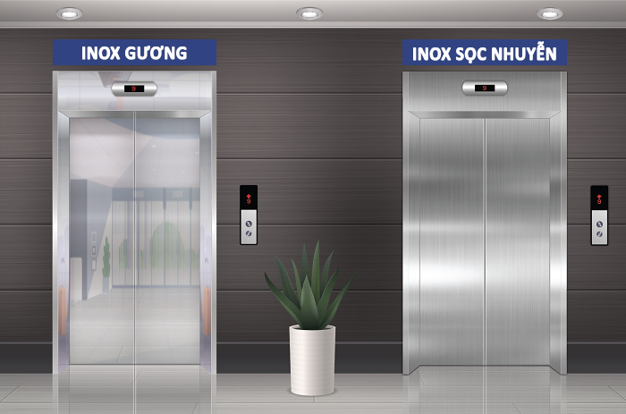 Mẫu cửa tầng khung bao bản rộng inox gương, inox sọc nhuyễn