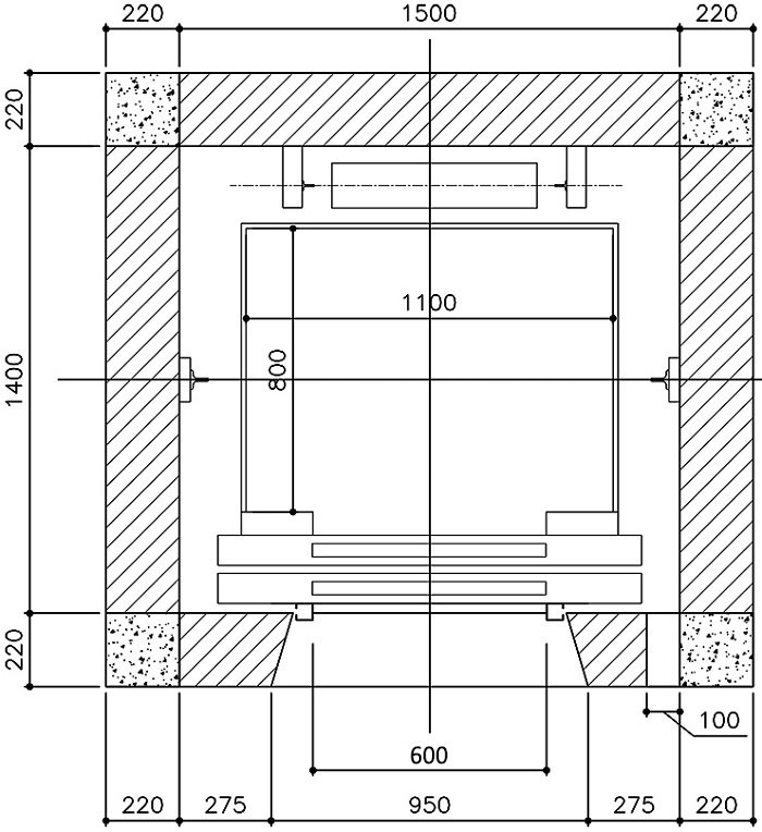 Thang máy 300kg (4 người) Kích thước thông thuỷ hố thang 1500mm x 1400mm