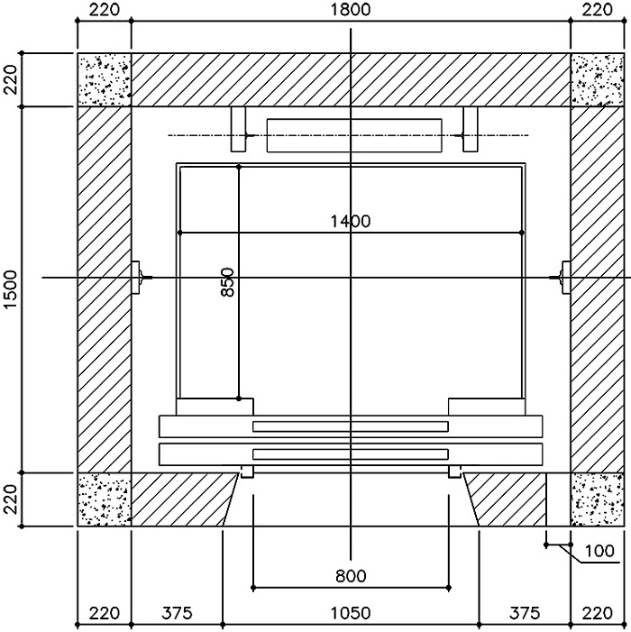 Thang máy 450kg (6 người) Kích thước thông thuỷ hố thang 1800mm x 1450mm