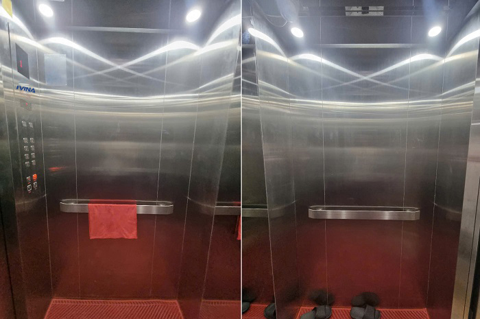 Hai bên vách cabin inox sọc nhuyễn tay vịn dẹt