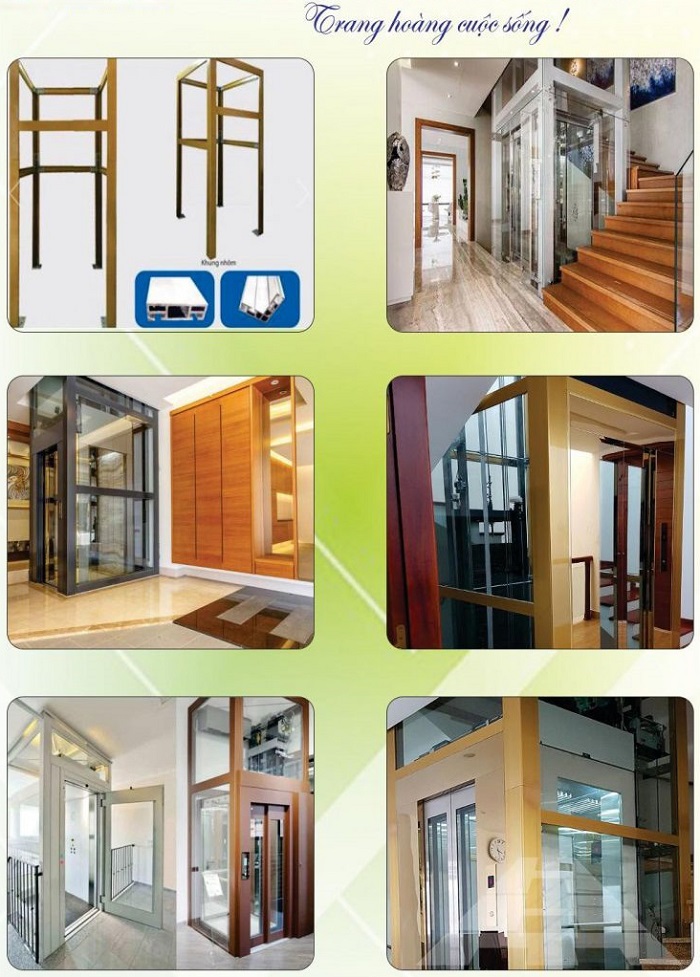 Mẫu thang máy sử dụng khung nhôm hợp kim