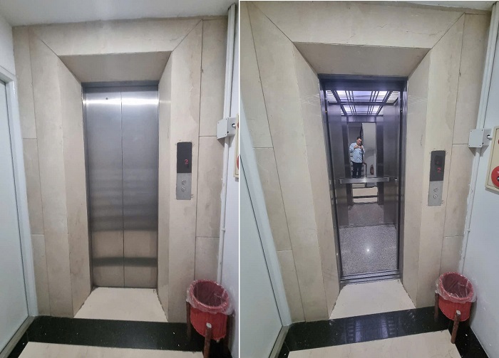 Vách bên trong cabin 1100 x 1000 mm inox 304 sọc nhuyễn xen inox trắng gương