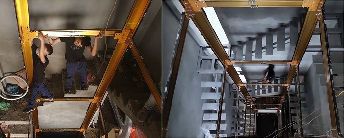 Quá trinh lắp đặt khung nhôm định hình thang máy