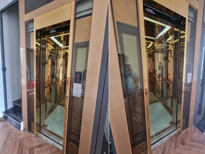 Thang máy Homelift Kích thước cabin 1000 x 1200 mm (Rộng x Sâu) tay vịn dẹt