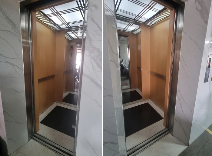 Vách cabin trái, phải inox dán vân gỗ tay vịn dẹt