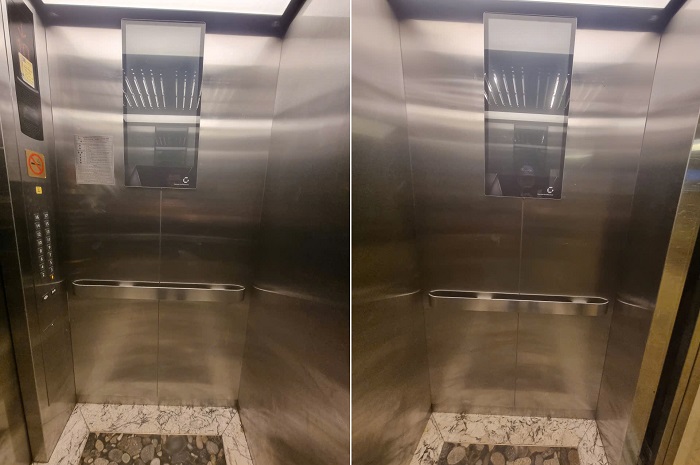 Vách trái - phải inox 304 sọc nhuyễn tay vịn dẹt
