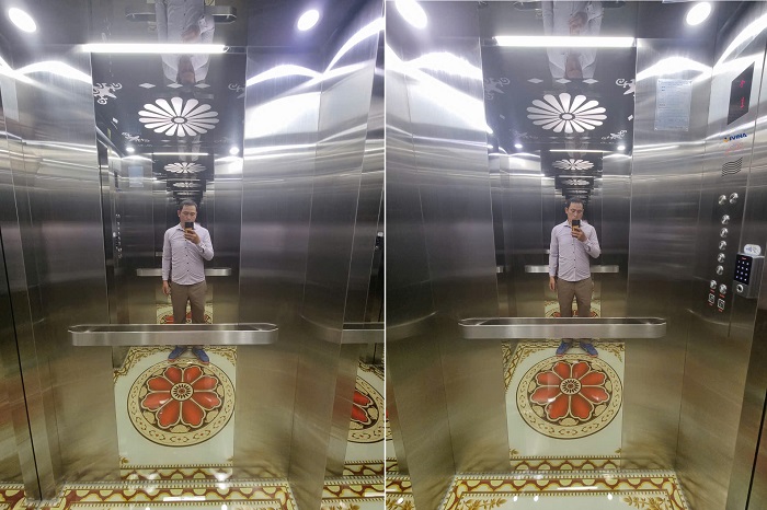 Vách cabin inox sọc nhuyễn xen inox trắng gương