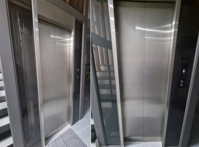 Cửa tầng Inox sọc nhuyễn kích thước CO 650 x 2100 mm mở tim về hai phía