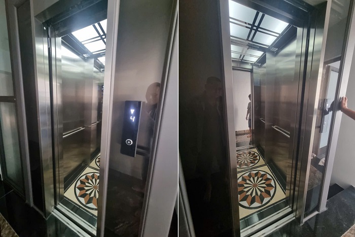 Vách trái, phải inox sọc nhuyễn tay vịn tròn