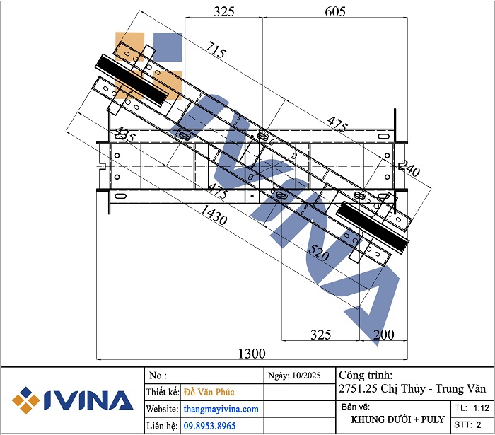 Bản vẽ lắp đặt khung dưới + Puly hệ truyền dưới đáy cabin