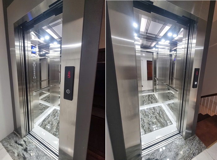 Vách trái, phải inox sọc nhuyễn tay vịn dẹt