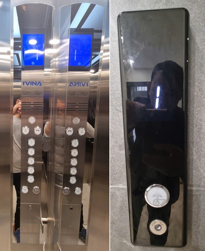 Bảng gọi cabin, tầng (Button) inox sọc nhuyễn xen inox trắng gương
