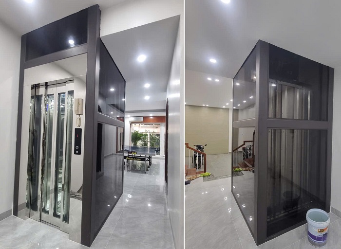 Khung thép sơn tĩnh điện mầu nầu xingfa kết hợp kính cường lực 8.38 mầu xám khói