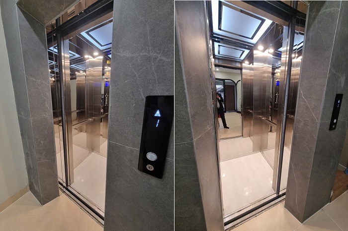 Vách trái, phải cabin inox sọc nhuyễn xen inox trắng gương