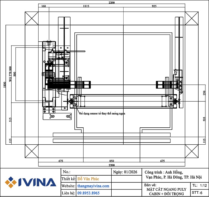 Bản vẽ lắp đặt mặt cắt ngang đà máy ngang, hệ truyền trên nóc cabin