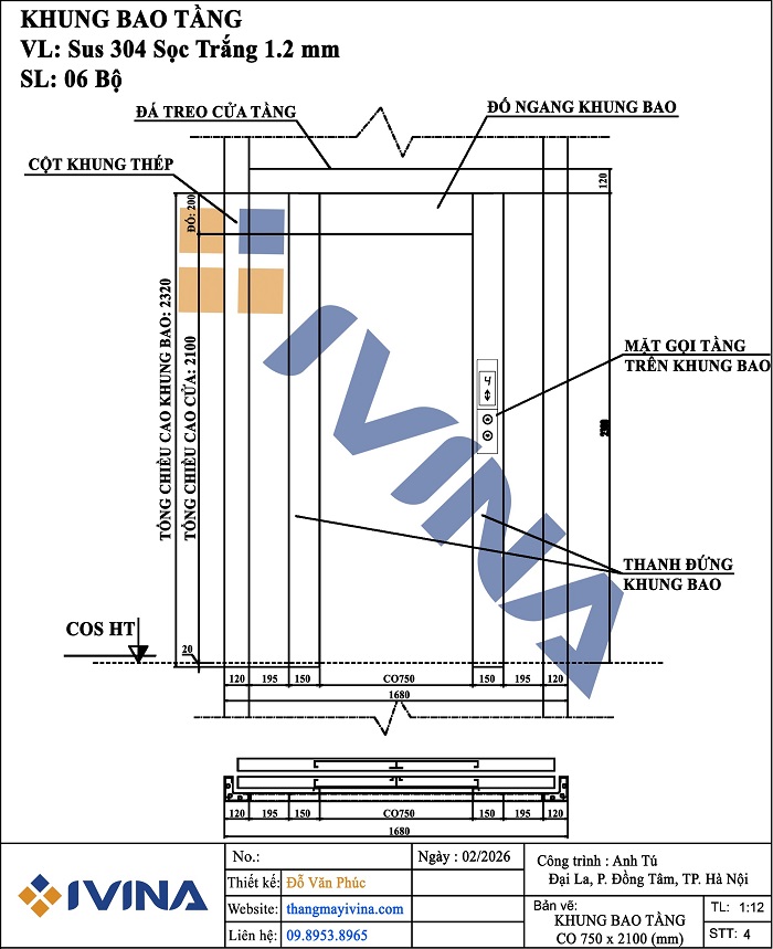 Bản vẽ chi tiết chính khung bao bản hẹp cửa tầng CO750 x 2100mm