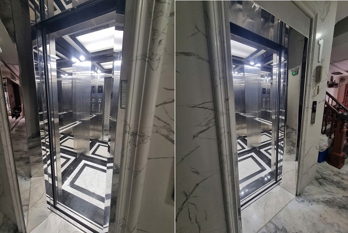 Cabin 1200 x 1050 mm vách inox sọc nhuyễn xen inox trắng gương