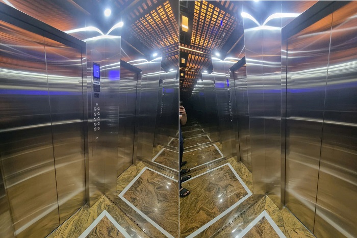 Góc phải cabin 1450x1350mm thang máy tải khách 750kg