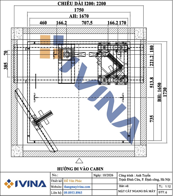 Kích thước lắp đặt mặt cắt ngang đà máy ngang, hệ truyền dưới cabin