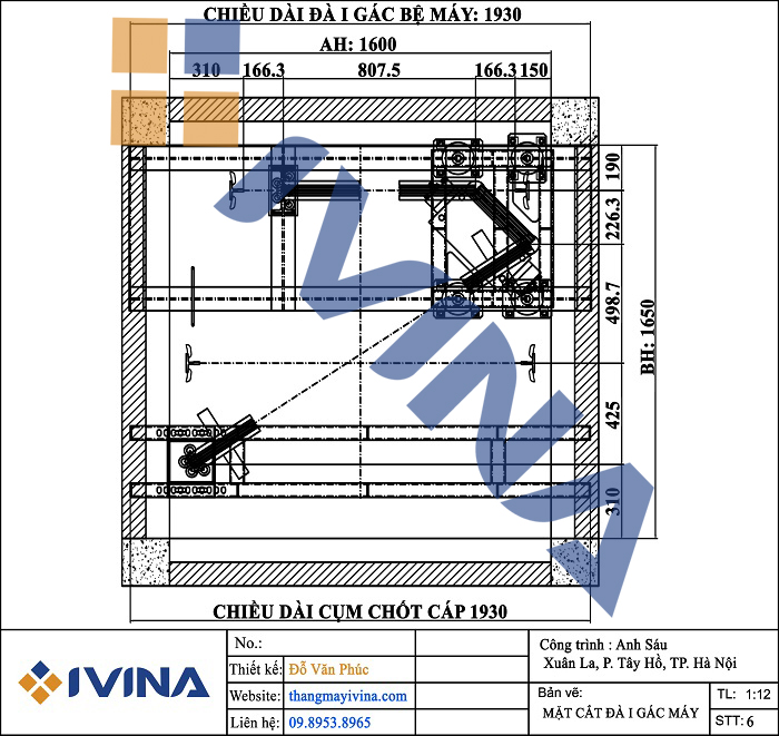 Kích thước lắp đặt mặt cắt ngang đà máy ngang, hệ truyền dưới cabin